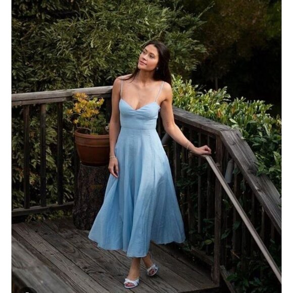 Gianni Bini caelynn Bell Womens Light Blue Deirdre Dress Size 12 midi New $189 - Picture 1 of 8